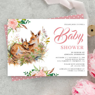 Baby Shower mit Rehmutter und Rehkalb Blumen Einladung