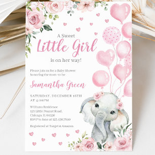 Baby Shower mit rosa Elefant für Mädchen Einladung