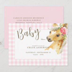 Baby Shower mit rosa Gingham-Pony Einladung