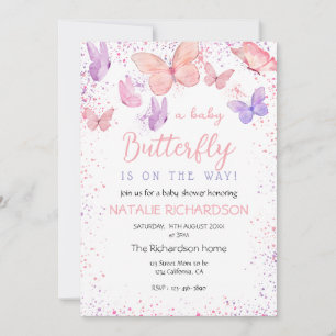Baby Shower mit rosa-lila Schmetterling Einladung