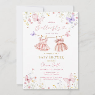 Baby Shower mit rosa lila Wildblumen Schmetterling Einladung