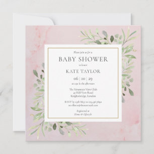 Baby Shower mit rosa Marmor und Grünzeug Sprinkl Einladung