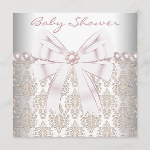 Baby Shower mit rosa Perlen und Damast Einladung