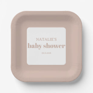 Baby Shower mit rosa Sandsteintypografie Pappteller