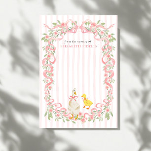 Baby Shower mit rosa Schleife und floraler Gans Dankeskarte