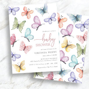 Baby Shower mit rosa Schmetterling Einladung