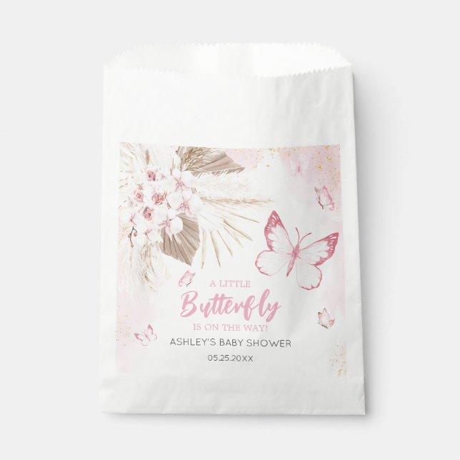 Baby Shower mit rosa Schmetterling Geschenktütchen (Vorderseite)