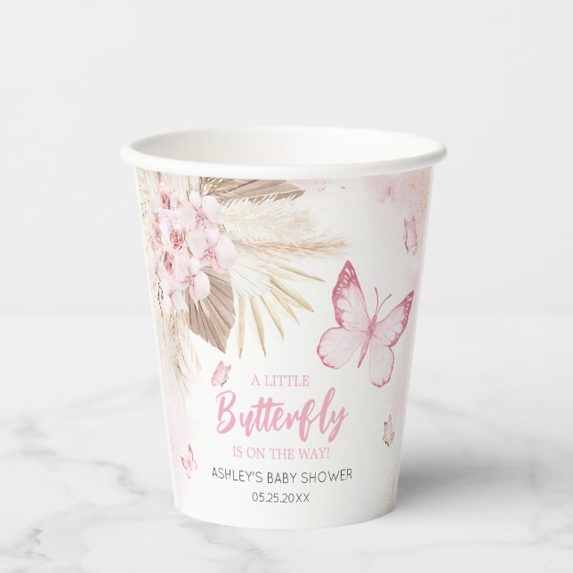 Baby Shower mit rosa Schmetterling Pappbecher (Vorderseite)