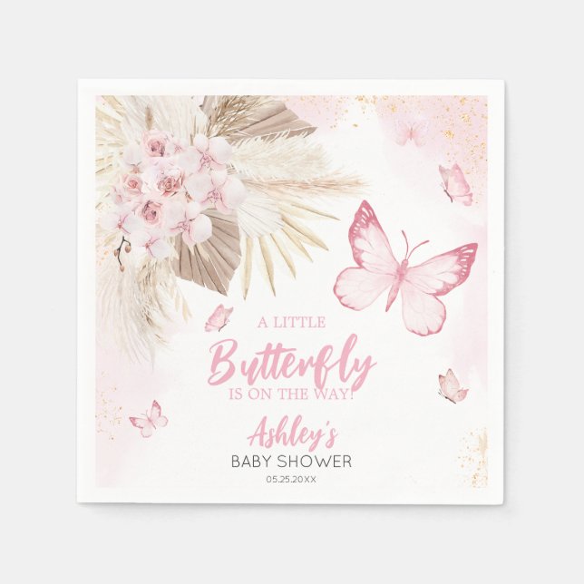 Baby Shower mit rosa Schmetterling Serviette (Vorderseite)