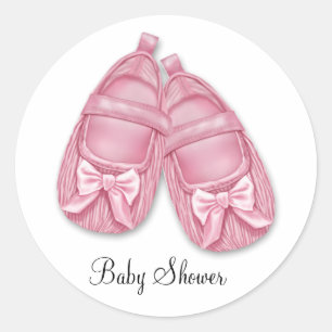 Baby Shower mit rosa Stiefelchen Runder Aufkleber