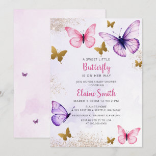 Baby Shower mit rosa violettem Schmetterling Einladung