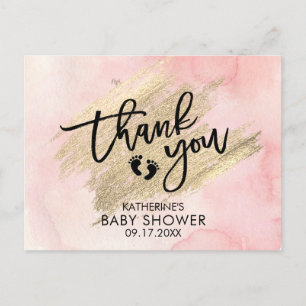 Baby Shower mit rosa Wasserfarbe und goldenem Pins Postkarte