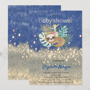 Baby Shower mit schlafendem Faultier und Glitter B Einladung