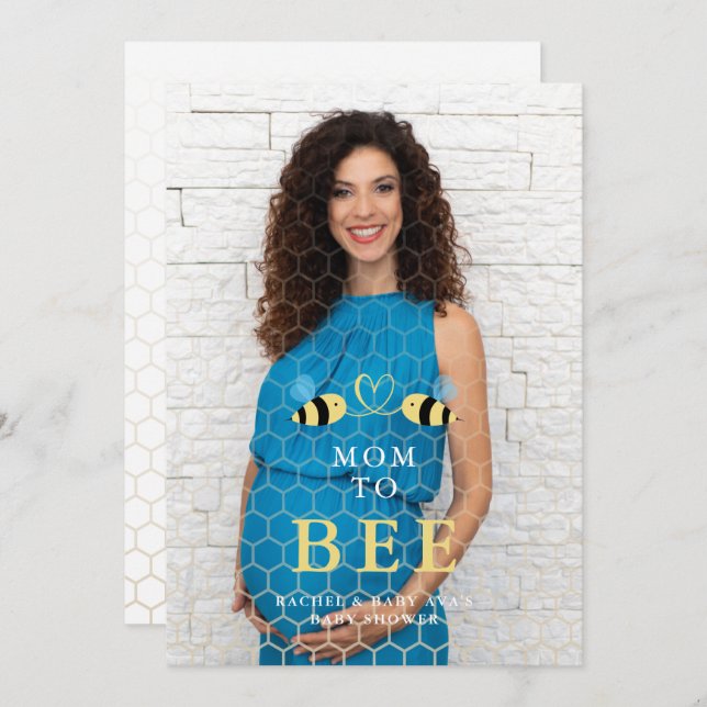 Baby Shower Mom to Bee Quote Bees Couple Photo Einladung (Vorne/Hinten)
