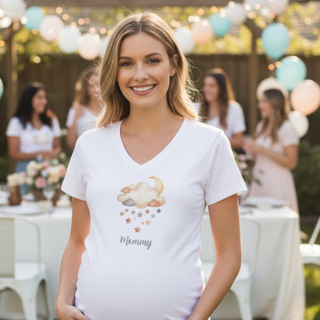 Baby Shower Mommy T-Shirt - Moon & Stars (Baby Shower Mom to Be T-Shirt)