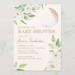 Baby-Shower-Mond Weiß Floral Grüne Blätter Einladung