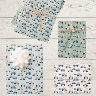 Baby-Shower-Muster Geschenk kleines Traktor  Geschenkpapier Set