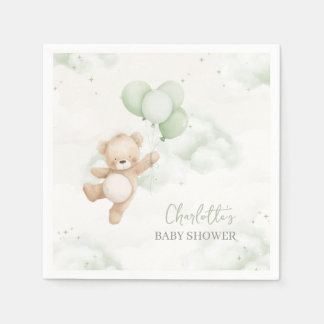 Baby Shower Napkins Bearly Wait Sage Green Balloon Serviette