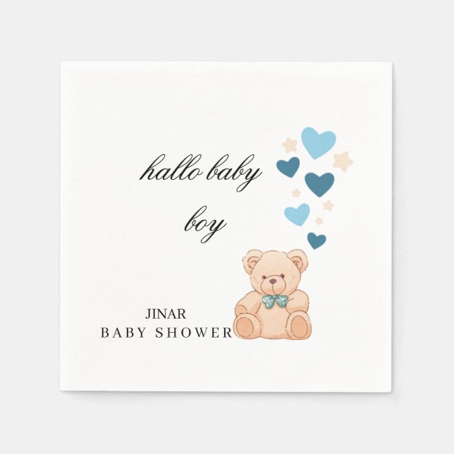 Baby Shower Napkins – Hallo Baby Boy Teddy Design Serviette (Vorderseite)