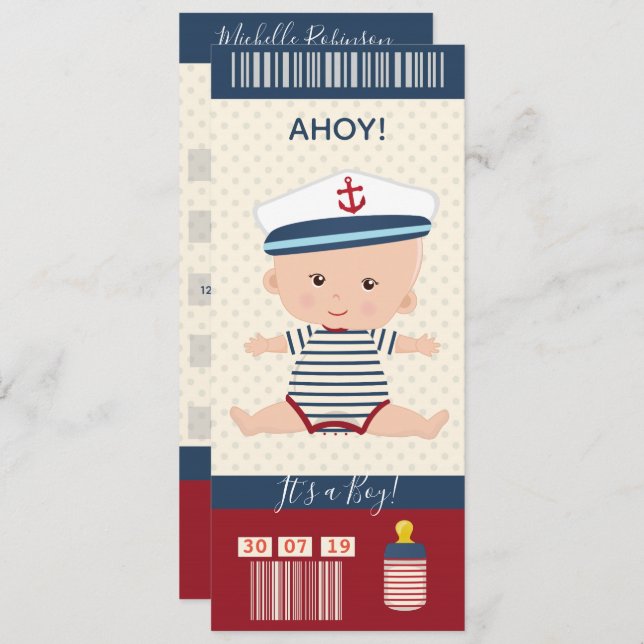 Baby Shower Nautical Boarding Ticket Einladung (Vorne/Hinten)