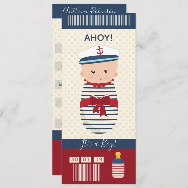 Baby Shower Nautical Boarding Ticket Einladung (Vorne/Hinten)