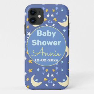 Baby Shower Navy Blau Stern Mond Name Jahr Datum Case-Mate iPhone Hülle