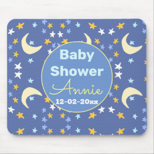 Baby Shower Navy Blau Stern Mond Name Jahr Datum Mousepad