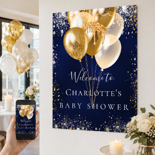 Baby Shower navyblaue goldene Ballons Willkommen Poster