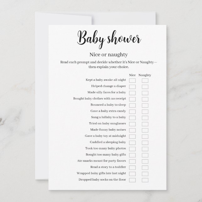 Baby Shower Nice or Naughty Game, Funny Game, Einladung (Vorderseite)