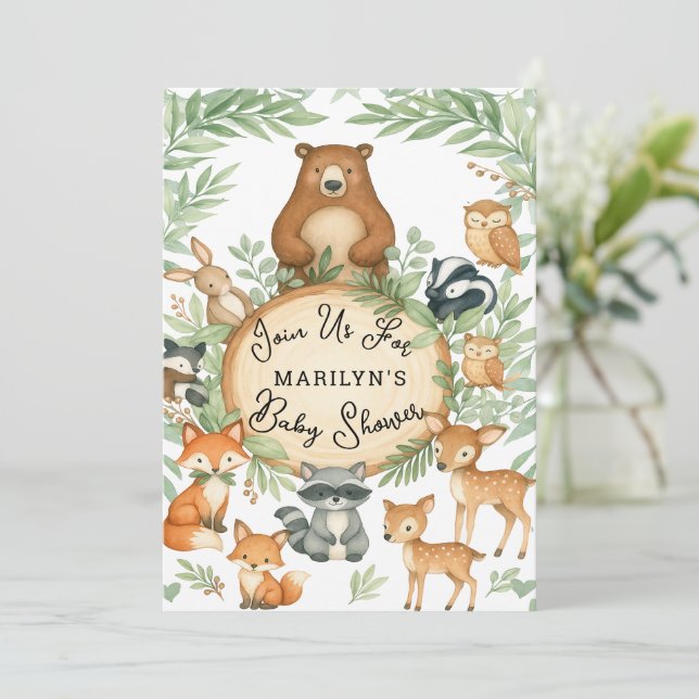 Baby Shower Niedlich Baby Woodland Tiere Einladung (Stehend Vorderseite)