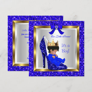 Baby Shower Niedlich Boy Prince Royal Blue Shoe 3 Einladung