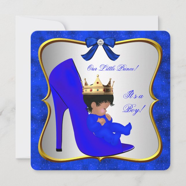 Baby Shower Niedlich Boy Prince Royal Blue Shoe Einladung (Vorderseite)