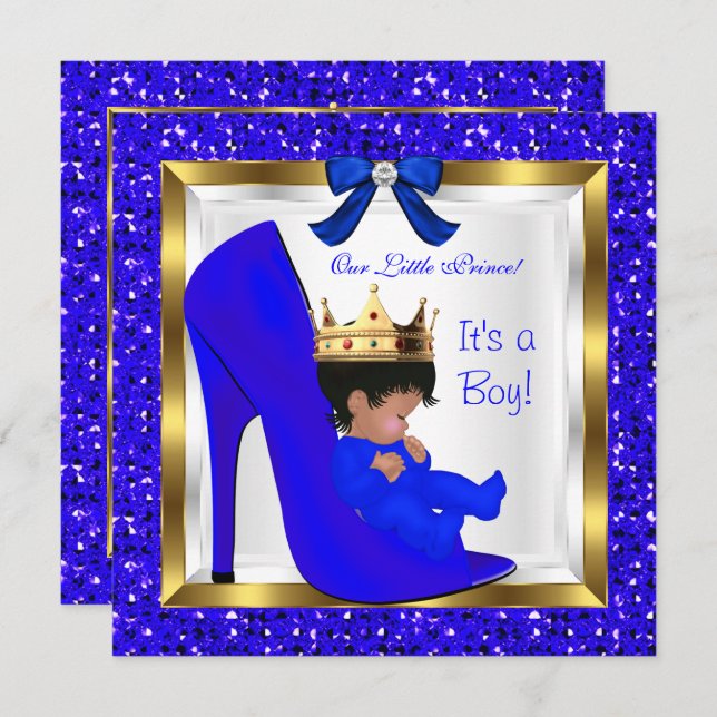 Baby Shower Niedlich Boy Prince Royal Blue Shoe Einladung (Vorne/Hinten)