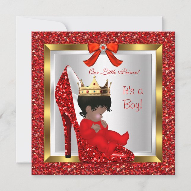Baby Shower Niedlich Boy Prince Royal Red Shoe 2 Einladung (Vorderseite)