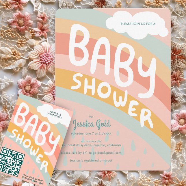 BABY SHOWER Niedliche Wolken Regenbogen Regen Cust Einladung (BABY SHOWER Cute Clouds Rainbow Rain Custom Invitation
Pink Pastel )
