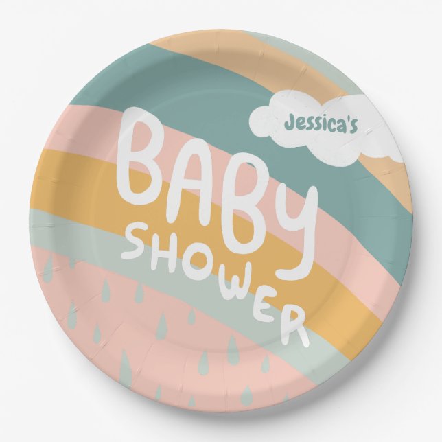 BABY SHOWER Niedliche Wolken Regenbogen Regen Cust Pappteller (Vorderseite)