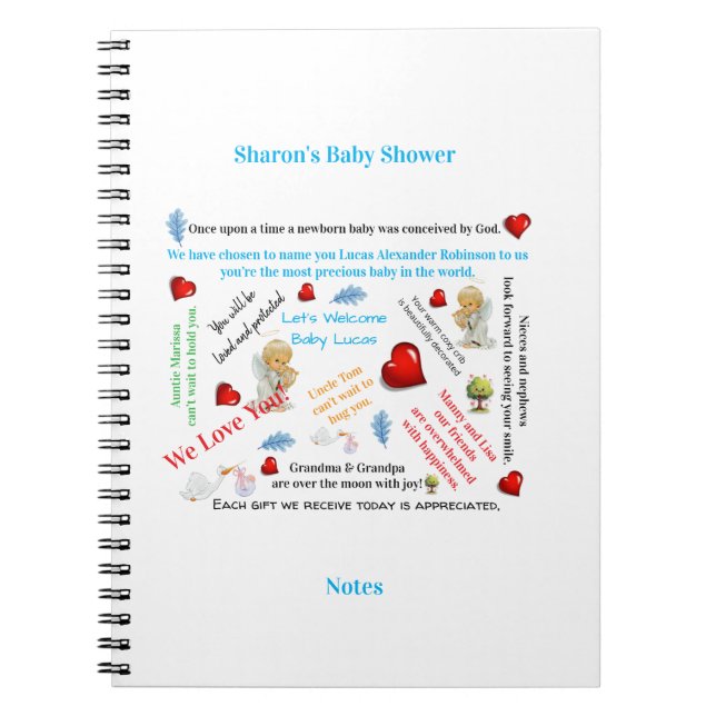 Baby-Shower-Notizen Spiralblock  Notizblock (Vorderseite)