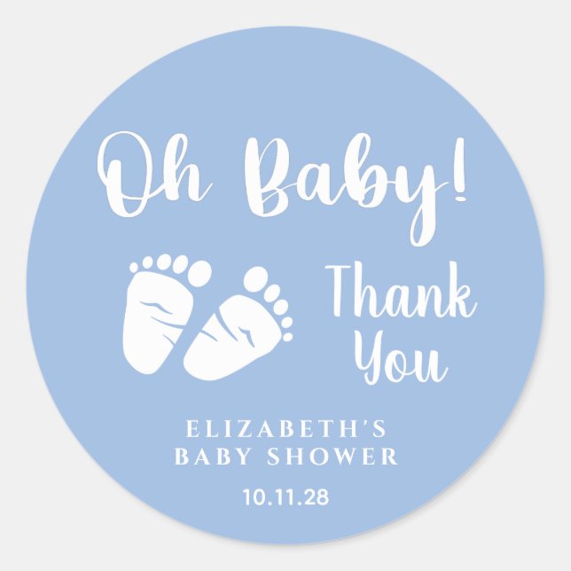 Baby Shower Oh Baby Feet Blue Danke Runder Aufkleber (Vorderseite)