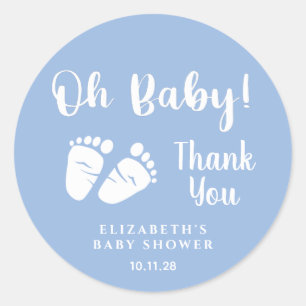 Baby Shower Oh Baby Feet Blue Danke Runder Aufkleber