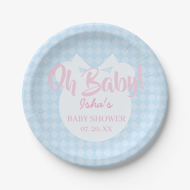 Baby Shower Oh Baby Hellblauer Bär Papier Teller (Vorderseite)