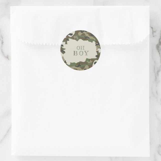 Baby Shower Oh Boy Camouflage Runder Aufkleber (Tasche)