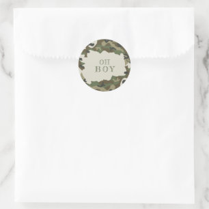Baby Shower Oh Boy Camouflage Runder Aufkleber