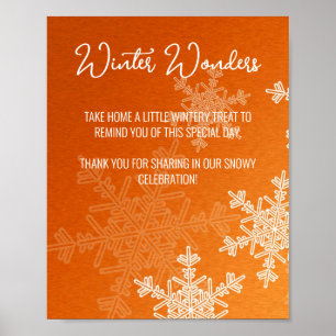 Baby-Shower-Orangenschneeflocken-Geschenken-Schild Poster