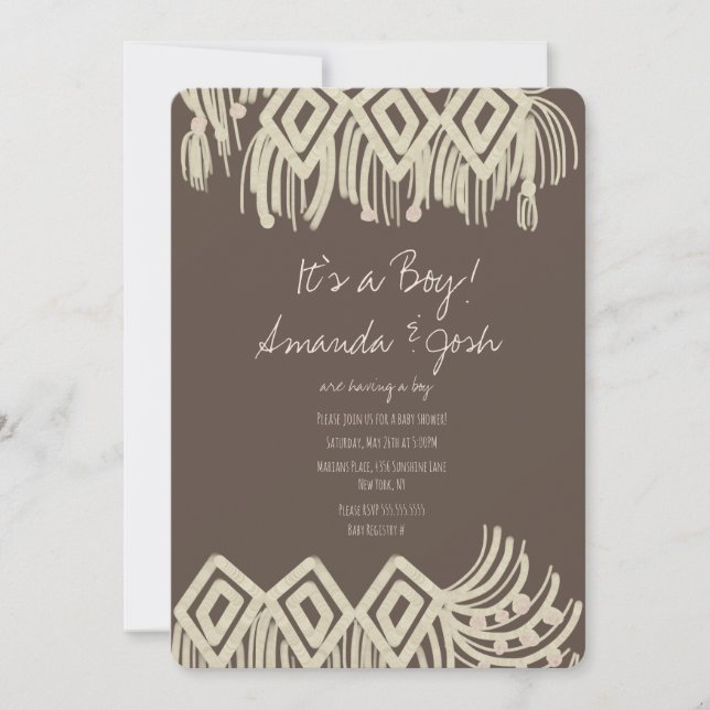 Baby Shower Painterly Macrame Boho Einladung (Vorderseite)