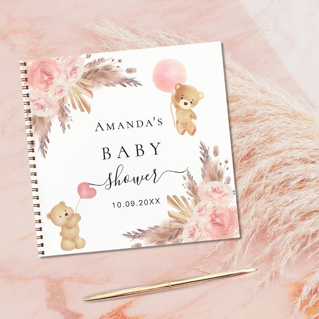 Baby Shower pampas grass rose gold teddy Notizbuch (Von Creator hochgeladen)