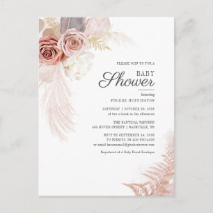 Baby Shower Pampasgras Boho Terrakotta Floral Einladungspostkarte