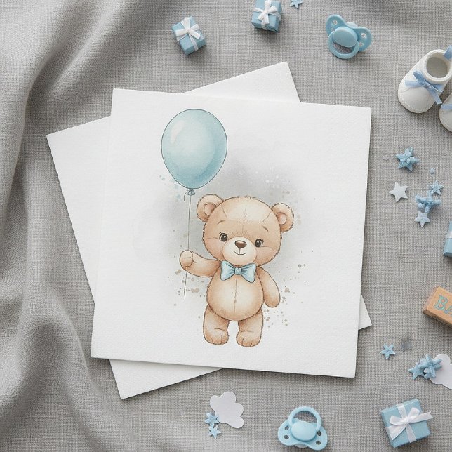 Baby Shower Paper  for Boy Blue Balloon Teddy Bear Serviette (Von Creator hochgeladen)