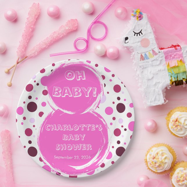 Baby-Shower-Papierplatten mit rosa Tupfen Pappteller (Party)