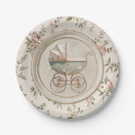 Baby-Shower-Papierteller mit Vintage-Kinderwagen Pappteller