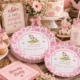 Baby-Shower-Pappteller mit rosa Cowgirl-Motiv und Pappteller